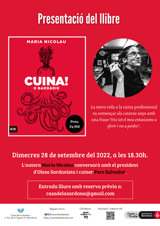 Presentació 'Cuina! O barbàrie': 28 de setembre a les 18.30h a la Casa de la Sardana | 